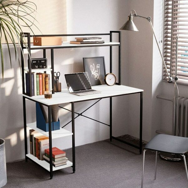 Great Computer Desk 120 cm with Hutch and Storage Shelves