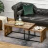 2 Pieces Coffee Tables Set Industrial Style Side Table - Brown 42X90X48