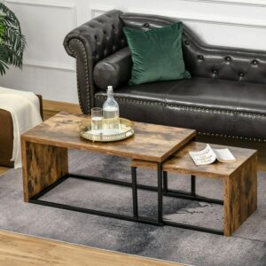 2 Pieces Coffee Tables Set Industrial Style Side Table - Brown 42X90X48