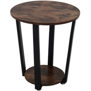2 Tier Round Side Coffee Table - Brown 50X50X57