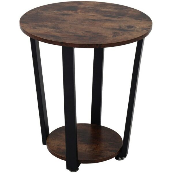 2 Tier Round Side Coffee Table - Brown 50X50X57