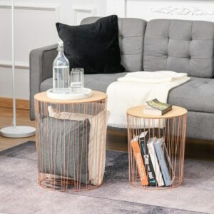 Set Of 2 Side Tables with Metal 50X40X40