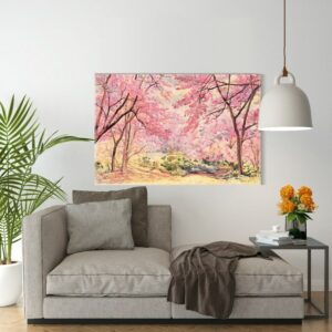 Canvas Wall Art, Abstract Framed Portrait of landscape pink flower of Wild cherry tree