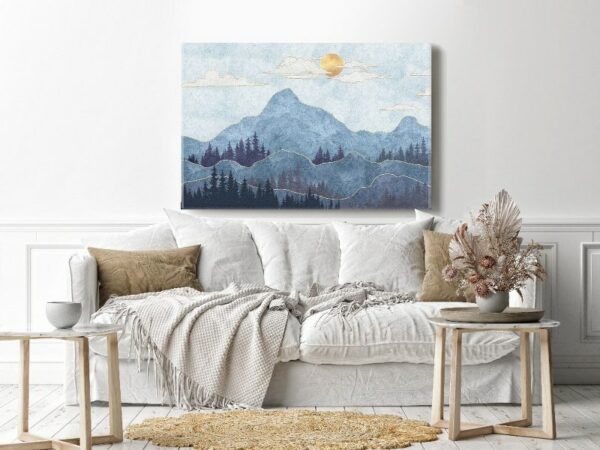 Canvas Wall Art, Abstract Framed Portrait of Silhouettes of mountains with trees
