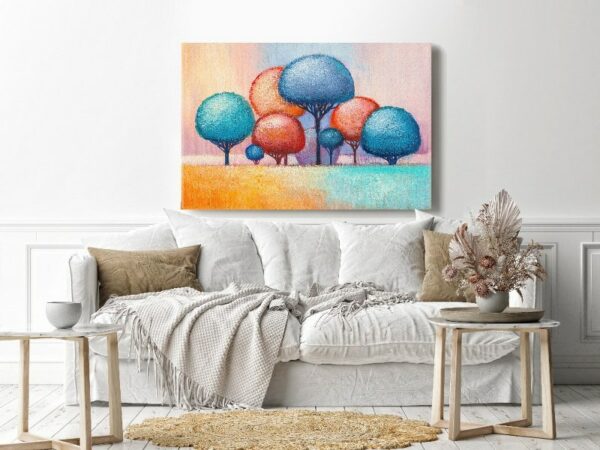 Canvas Wall Art, Abstract Framed Portrait of colorful trees