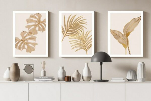 Canvas Wall Art, Abstract Framed Portrait of Golden foliage