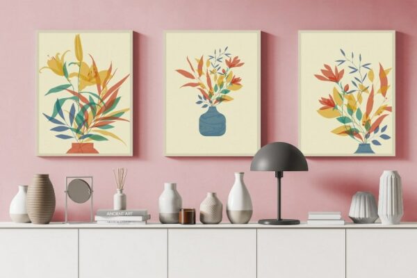 Canvas Wall Art, Abstract Framed Portrait of modern floral posters