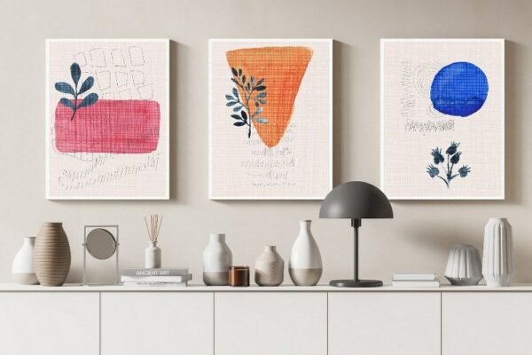 Canvas Wall Art, Abstract Framed Portrait of illustrations with watercolor geometric blurs