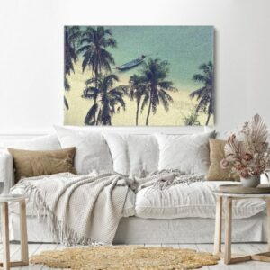 Canvas Wall Art, Abstract Framed Portrait of boat on the beach