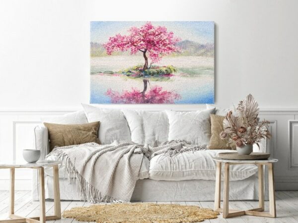 Canvas Wall Art, Abstract Framed Portrait of oriental cherry tree