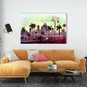 Canvas Wall Art, Abstract Framed Portrait of palm trees in Los Angeles