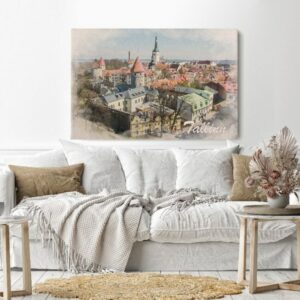 Canvas Wall Art, Abstract Framed Portrait of Old Town in summer, Estonia