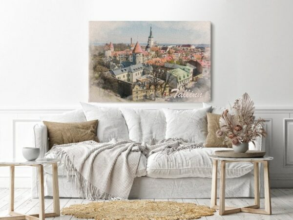Canvas Wall Art, Abstract Framed Portrait of Old Town in summer, Estonia