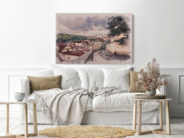 Canvas Wall Art, Abstract Framed Portrait of street in Prague, Czech