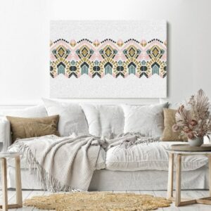 Canvas Wall Art, Abstract Framed Portrait of Ikat geometric folklore ornament