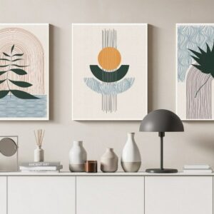 Canvas Wall Art, Abstract Framed Portrait of runge textured circles in Boho style