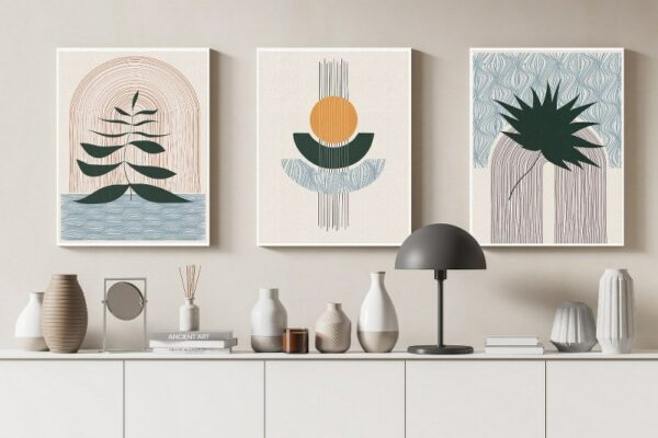 Canvas Wall Art, Abstract Framed Portrait of runge textured circles in Boho style