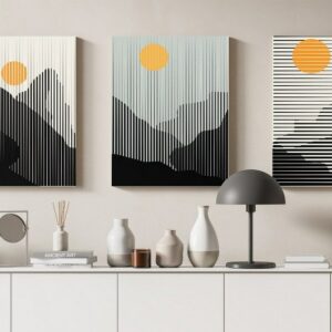 Canvas Wall Art, Abstract Framed Portrait of mountain and sunset in boho style