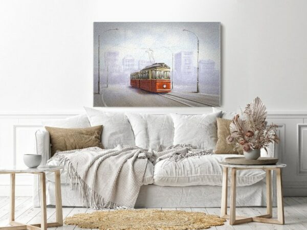 Canvas Wall Art, Abstract Framed Portrait of old tram in old city