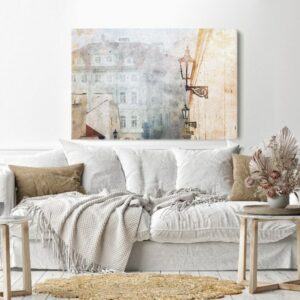 Canvas Wall Art, Abstract Framed Portrait of Prague alley with old houses
