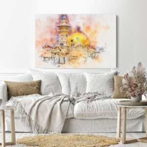 Canvas Wall Art, Abstract Framed Portrait of Al-Aqsa Mosque Dome of the Rock