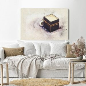 Canvas Wall Art, Abstract Framed Portrait of rawing of the Kaaba prayer in Mecca