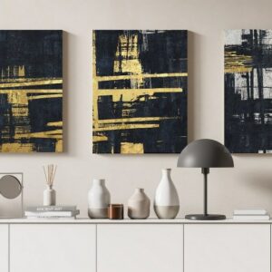 Canvas Wall Art, Abstract Framed Portrait of A set of three abstract background of minimalism. With a geometric pattern of art