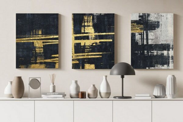 Canvas Wall Art, Abstract Framed Portrait of A set of three abstract background of minimalism. With a geometric pattern of art