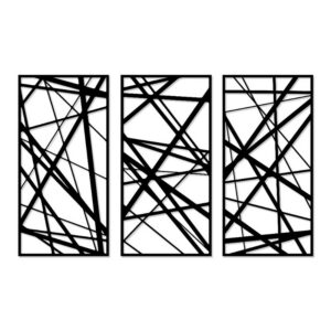 Decorative Abstract linear pattern wood wall Art 3 panels 80X130 cm