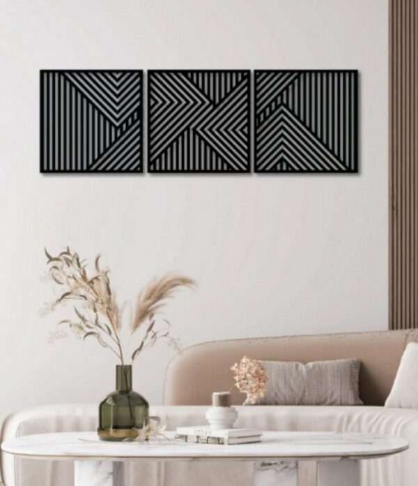 Geometric Wood Wall Art - Set of 3 Modern Panel Each 40x40