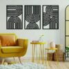 Mid Century Geometric Wood Wall Art - Set of 3 Modern Panel Each 80x50