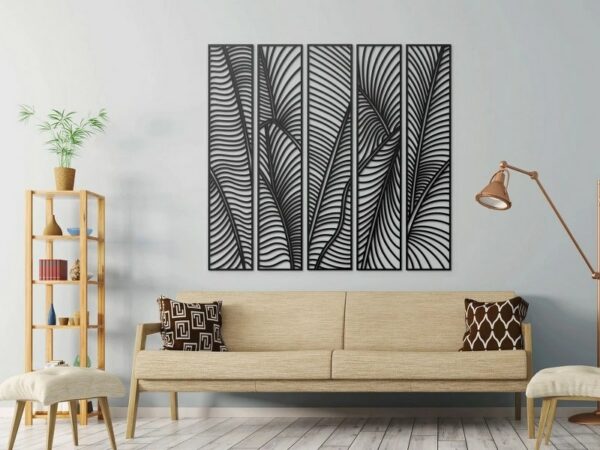 Tropical Leaves wood Wall Art - Set Of 5 Each 80x20