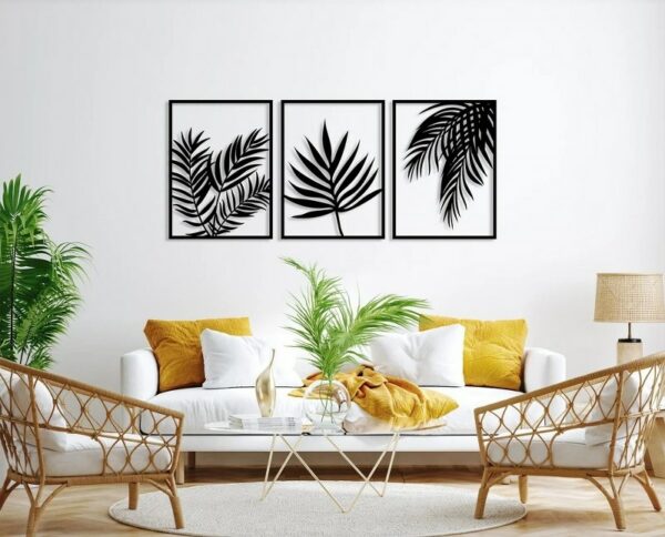 Tropical Leaves Wood Wall Art - Set of 3 Panel Each 60x40