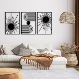 Unique Boho Wood Wall art Set of 3 Panel Each 60x40