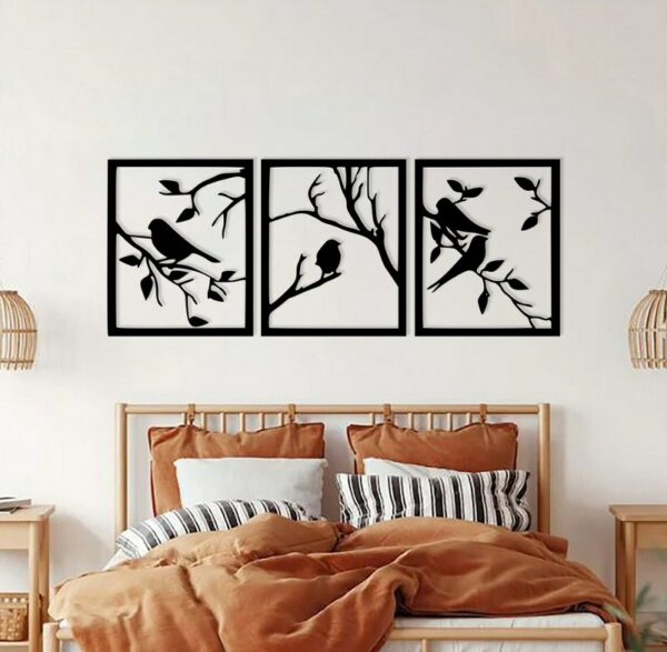 Tree Bird Wood Wall Art  Set of 3 Each 80x60