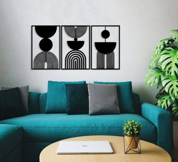 Geometric Mid-Century Modern wood Wall Art - Set of 3 Each 80x60
