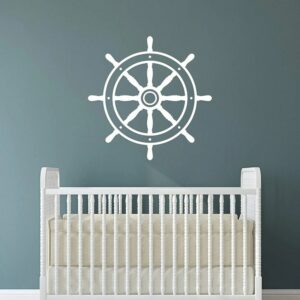 Ship Wheel wall Sticker art 55x55 cm White