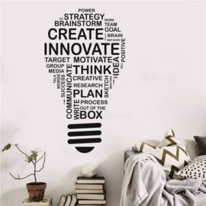 Motivation Words Bulb Shape wall Sticker art 60x105 cm Black