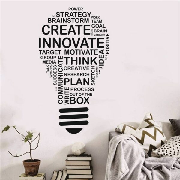 Motivation Words Bulb Shape wall Sticker art 60x105 cm Black