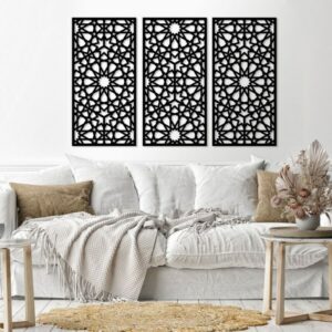 هوم جاليري جدارية شكل أسلوب الأرابيسك ملصق حائط ستيكر 3 لوحات 80X130 سم