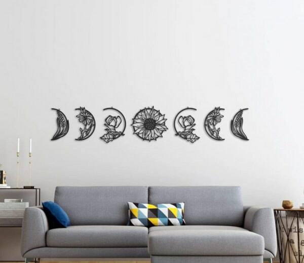 Floral Moon Phase wall sticker art - Set of 7 Each 30x30