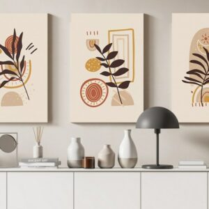 Set of three canvas hand drawn flat design boho Printed wall art