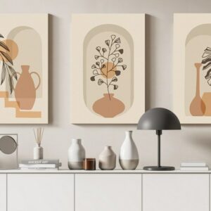 Set of three canvas Hand drawn flat design boho Printed  wall art