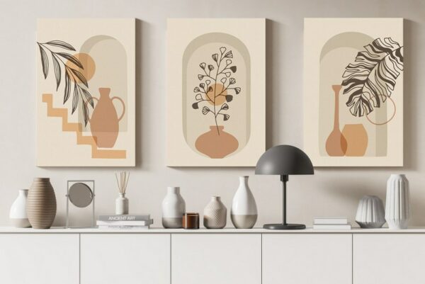 Set of three canvas Hand drawn flat design boho Printed  wall art