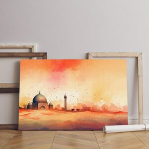 هوم جاليري خلاصة مسجد صحراء مائية ورقة خلفية رمضان عيد تابلوه كانفاس مطبوع