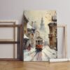 painting red canvas tram snow Printed wall art