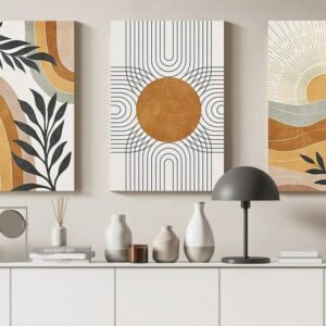 set three abstract canvas minimalism geometric art hand drawn Printed wall art