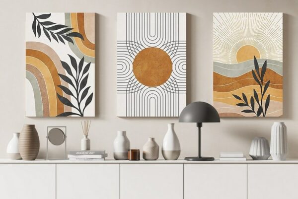 set three abstract canvas minimalism geometric art hand drawn Printed wall art