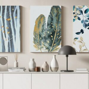 set three minimalist geometric canvas pattern art hand painted Printed wall art