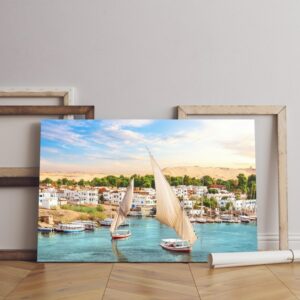 traditional view canvas aswan nile sailboats egypt Printed wall art